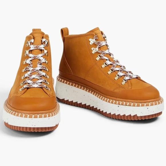 Chloé Lilli Nubuck Platform Ankle Boots Camel EU 39